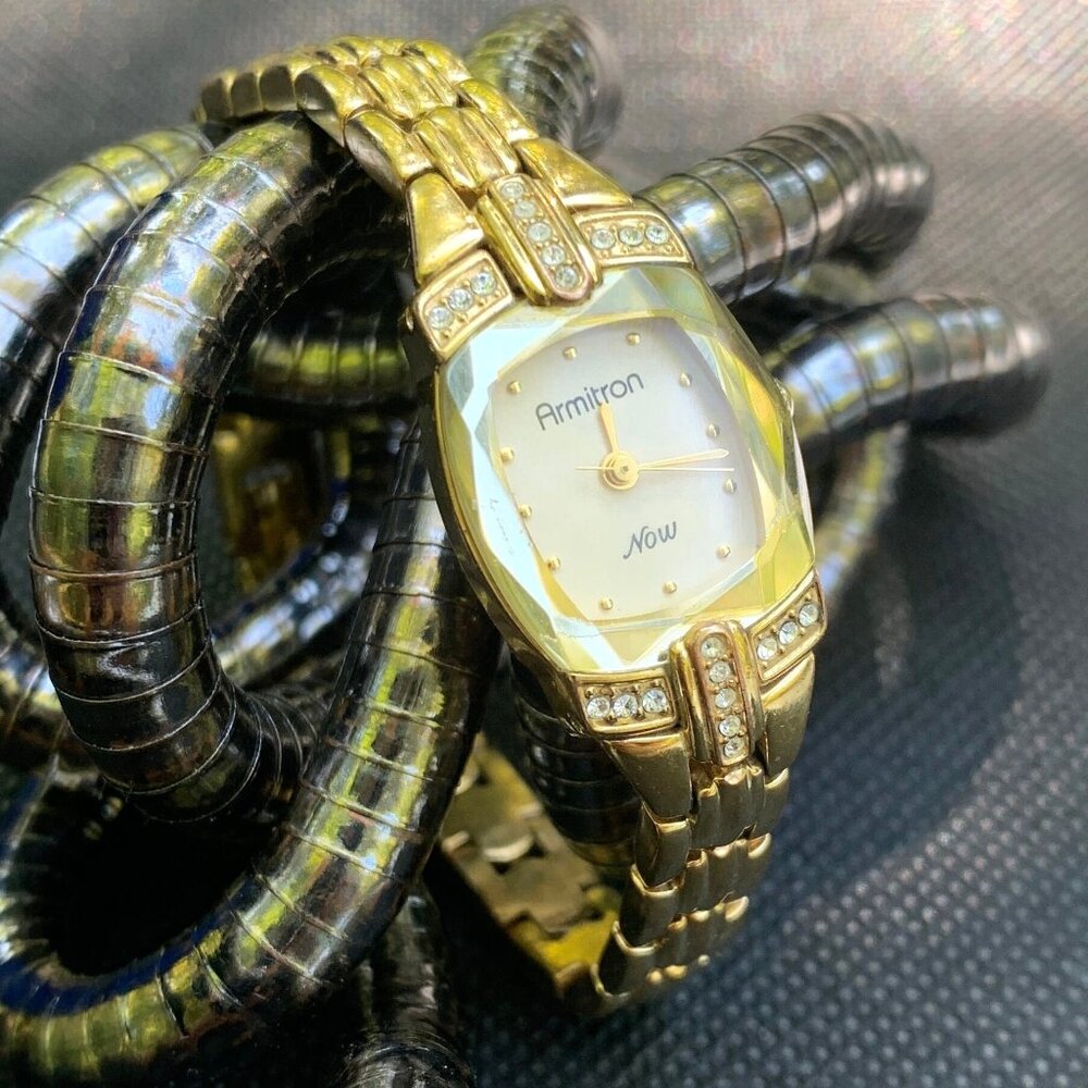 Armitron Now 75/3018 Gold Tone/Gemmed/Beveled Crystal Women's Watch New Battery!